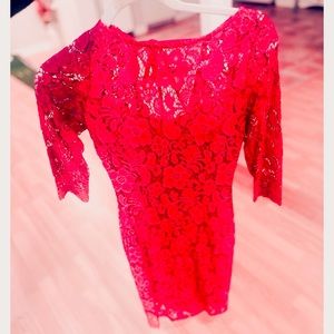 Red lace fitted dress